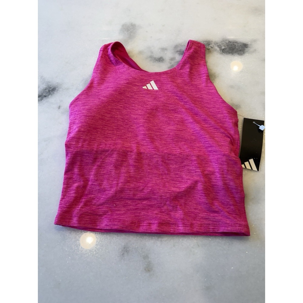 Adidas Training Crop Top Tank Girls XL 16 Pink Heathered Racerback Tight Fit